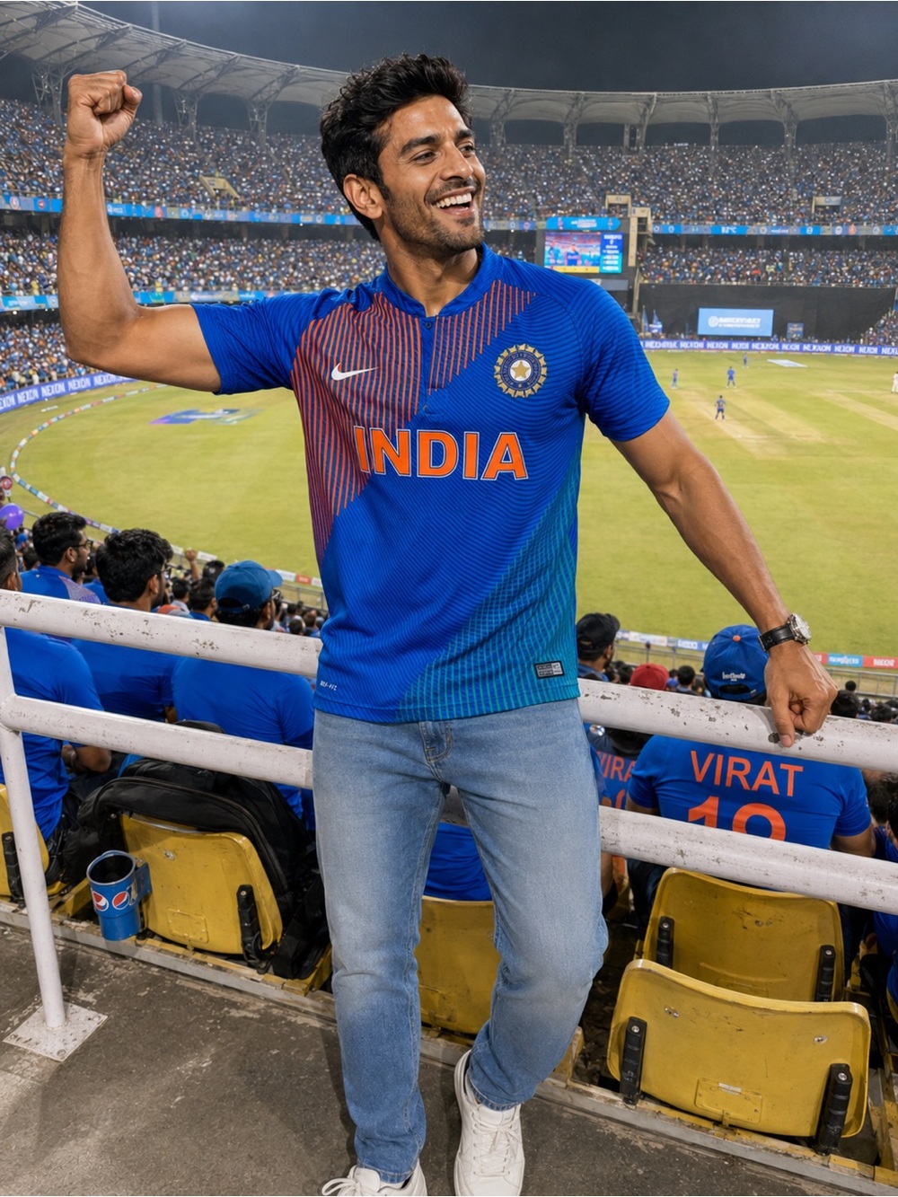 Nike Men’s Blue India Cricket Jersey with Orange & Green Accents